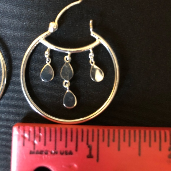 Sterling Silver Hoop Dangle Earrings - Picture 2 of 5
